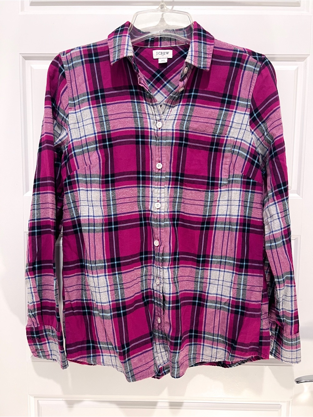 J. Crew Magenta and Black Plaid Lightweight Flannel Shirt